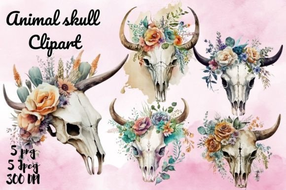 Colorful Animal Skull Watercolor Clipart for Bold Designs