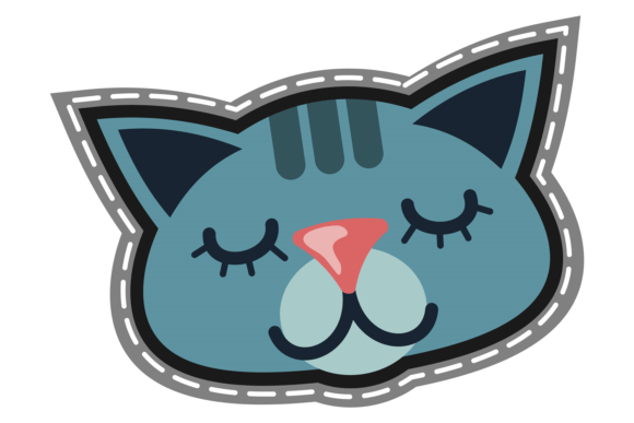 Cute Cat Face Patch: A Sleeping Animal Head Design Asset