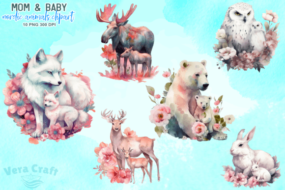 Designing with Heart: Mom & Baby Nordic Animal Clipart