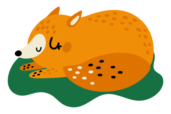 Sleeping Fox. Cute Baby Animal in Green: A Designer's Asset Guide
