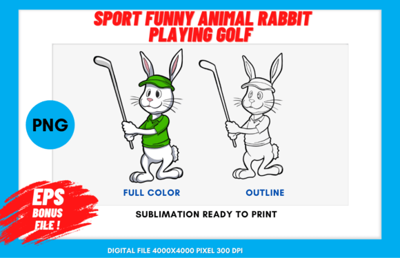 Sport Funny Animal Rabbit Playing Golf: A Whimsical Design Asset