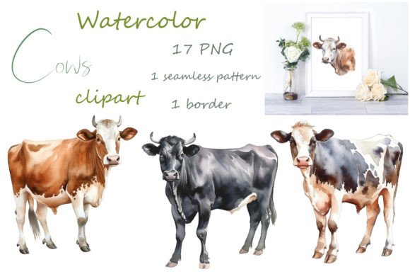 Watercolor Clipart, Cow Animal, Farm Png: A Designer's Toolkit