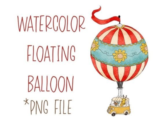 Whimsical Watercolor Floating Balloon with Animal Clipart